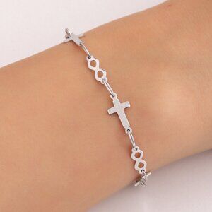 925 Sterling Silver Cross and Infinity Minimalist Bracelet